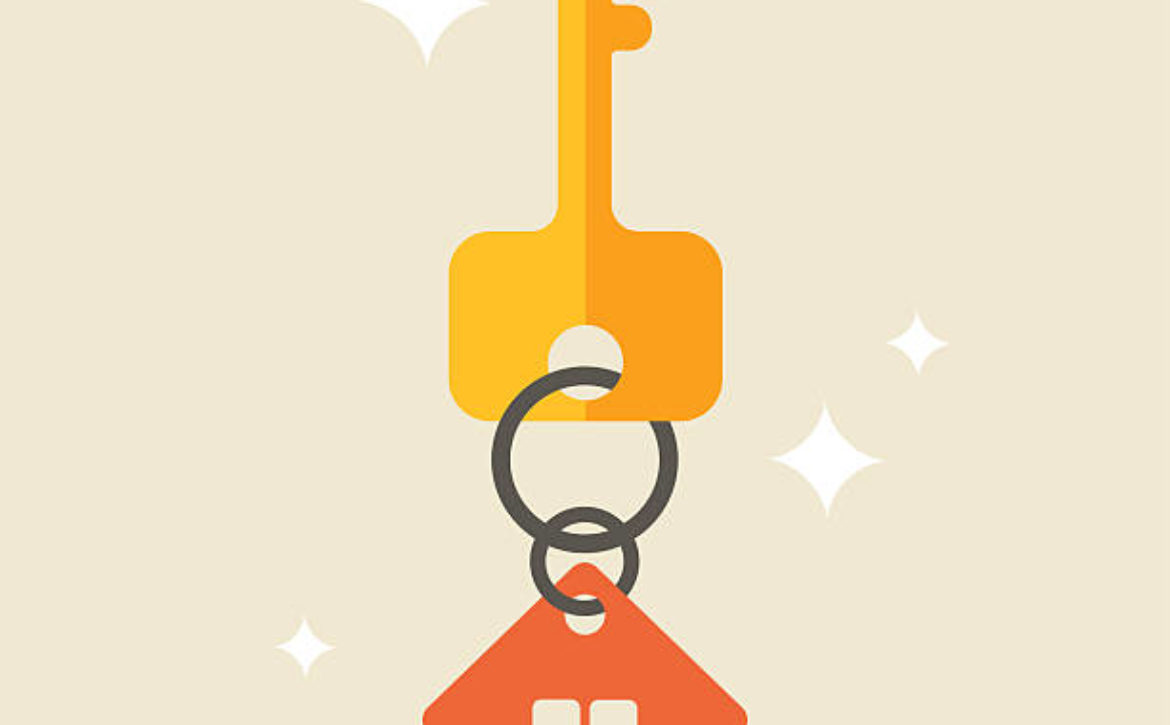 Flat illustration with key and house tag, isolated