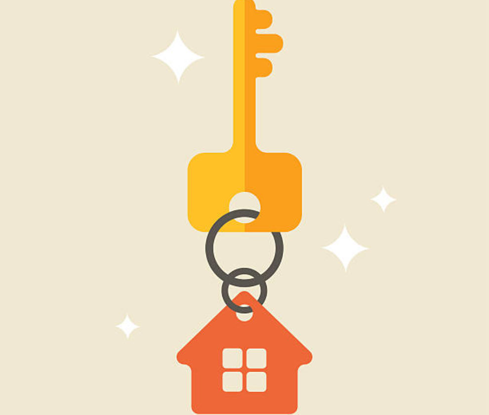 Flat illustration with key and house tag, isolated